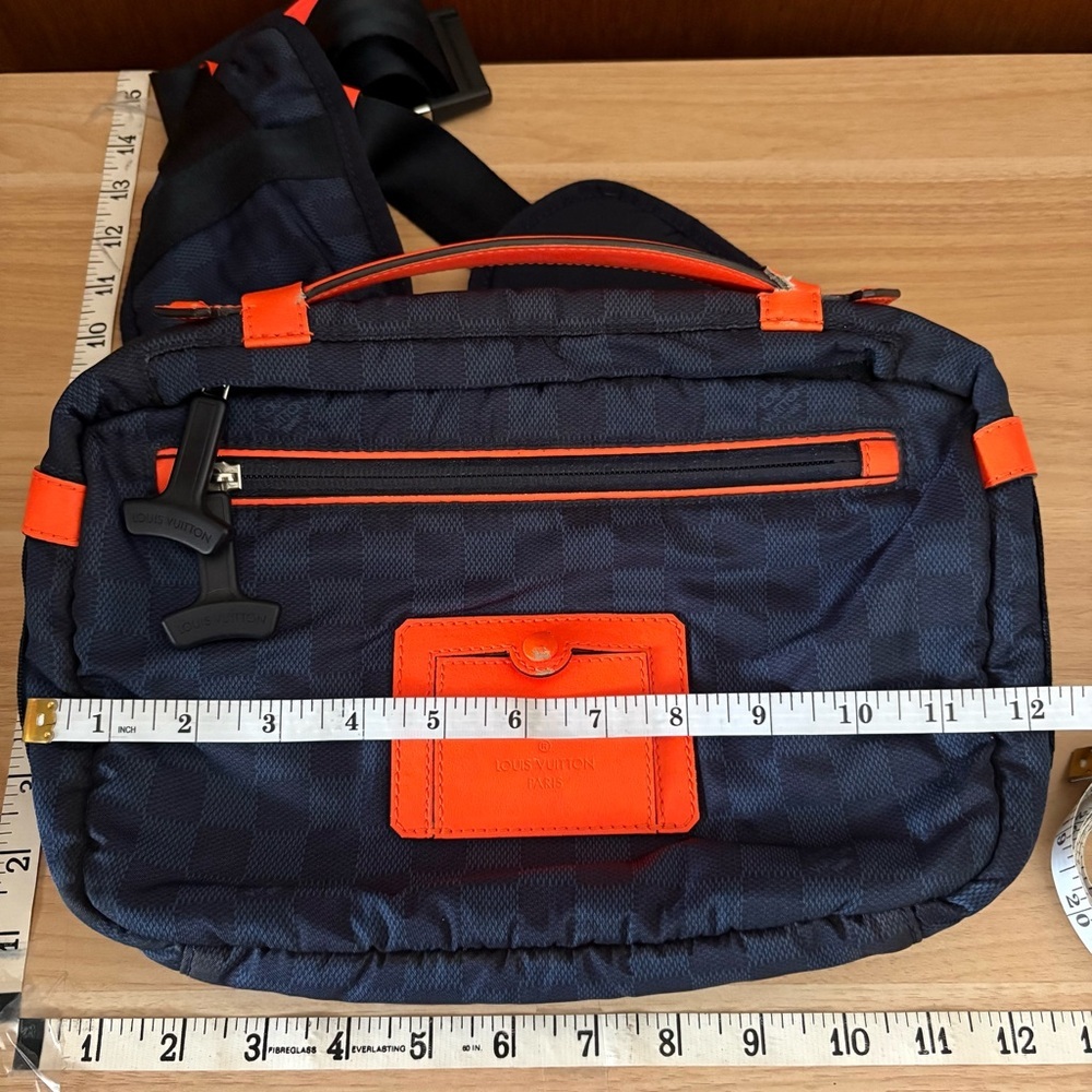 VTG LOUIS VUITTON Challenge Bum Bag Navy Blue Damier Orange Handle - Picture 5 of 14